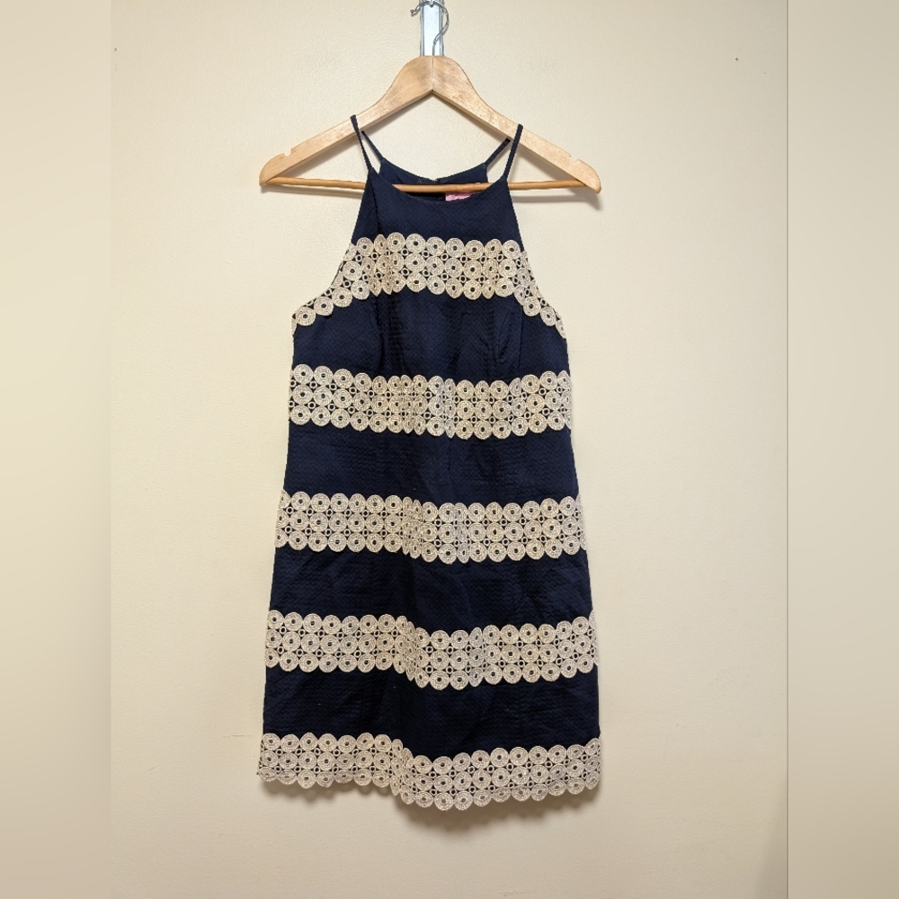 Lilly Pulitzer Navy Lace Stripe Halter Dress Size 6 - Picture 5 of 6